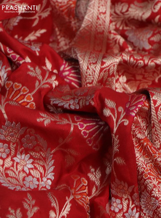 Pure banarasi uppada silk saree red with allover zari woven brocade weaves and zari woven border