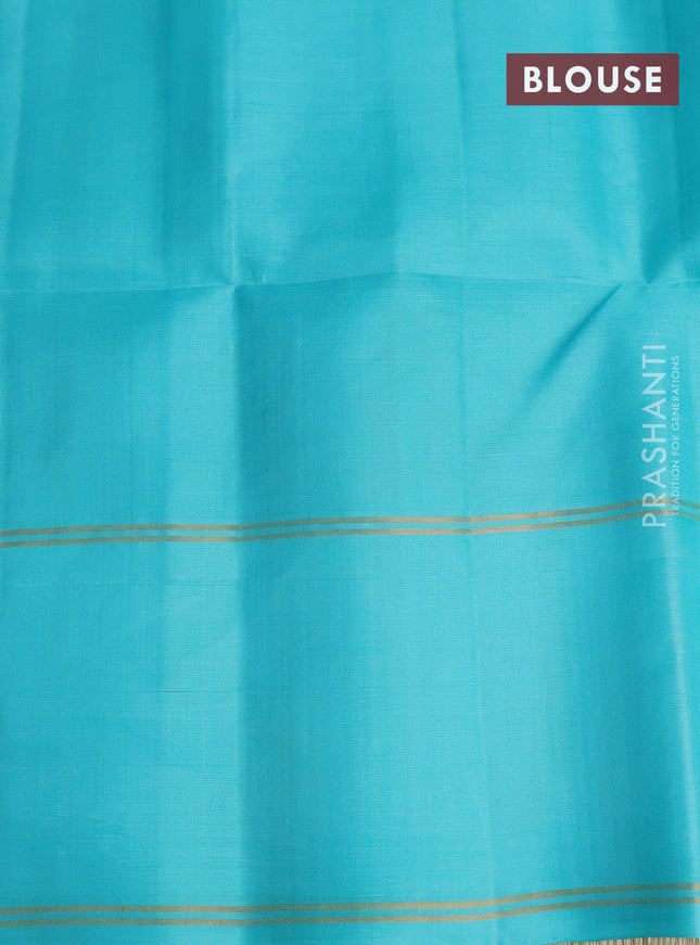 Pure soft silk saree light green and light blue with allover zari woven buttas and rettapet silver zari woven border