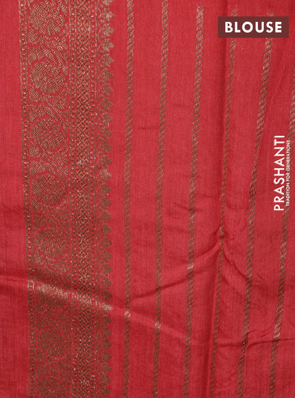Banarasi tussar silk saree beige and rustic maroon with allover woven buttas and banarasi style border
