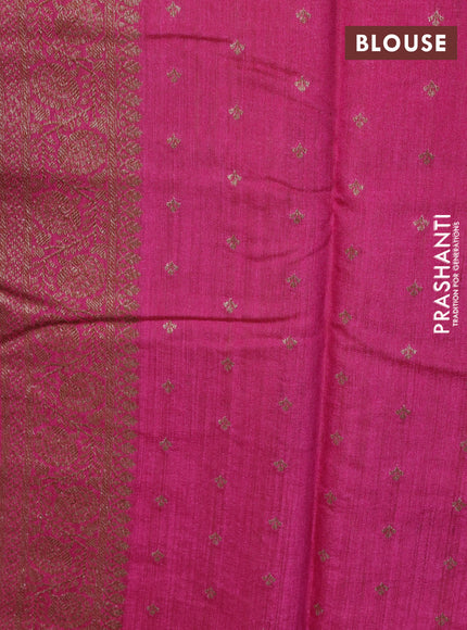 Banarasi tussar silk saree beige and pink with woven buttas and banarasi style border