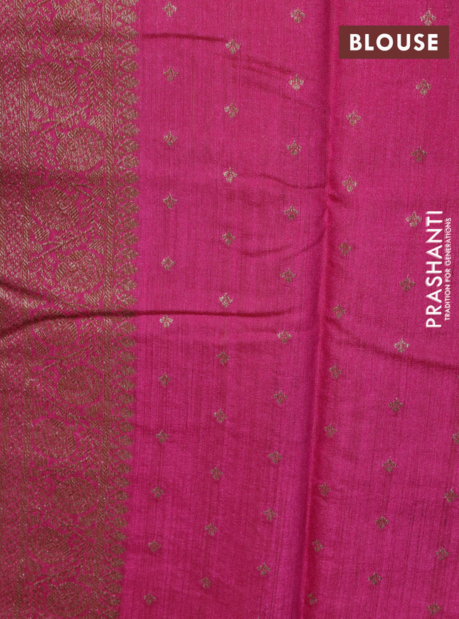 Banarasi tussar silk saree beige and pink with woven buttas and banarasi style border