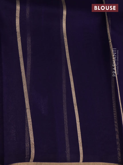 Banarasi organza silk saree dark blue with silver & gold zari weaves and zari woven piping border