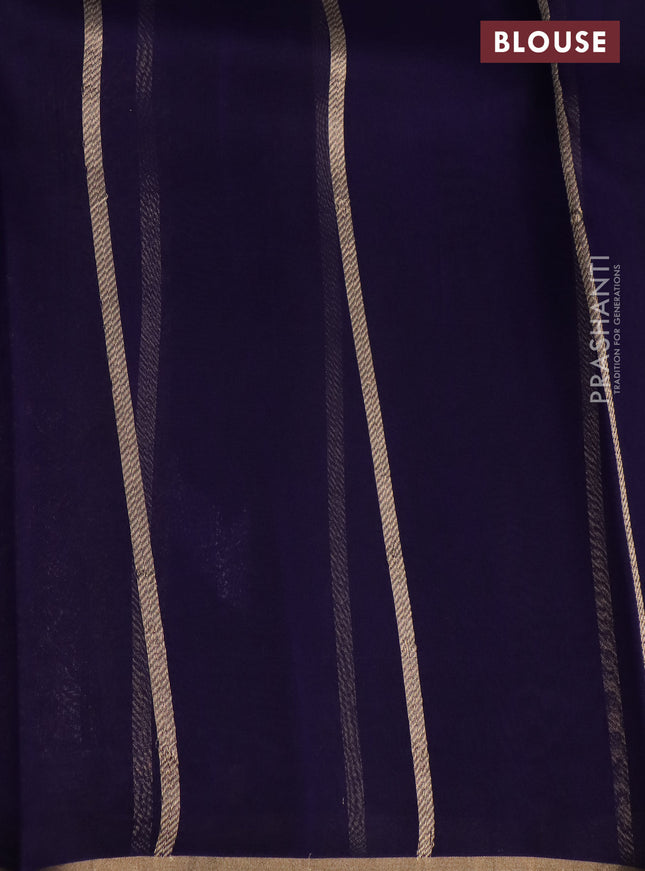 Banarasi organza silk saree dark blue with silver & gold zari weaves and zari woven piping border