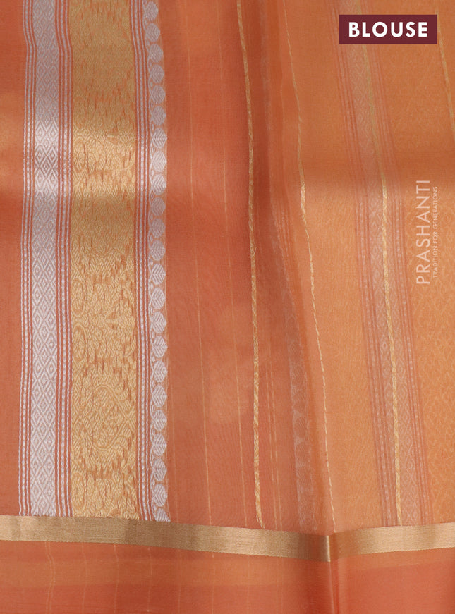 Banarasi organza silk saree pale orange with silver & gold zari weaves and zari woven simple border