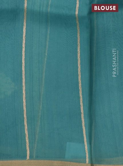 Banarasi organza silk saree pastel blue with silver & gold zari weaves and zari woven piping border