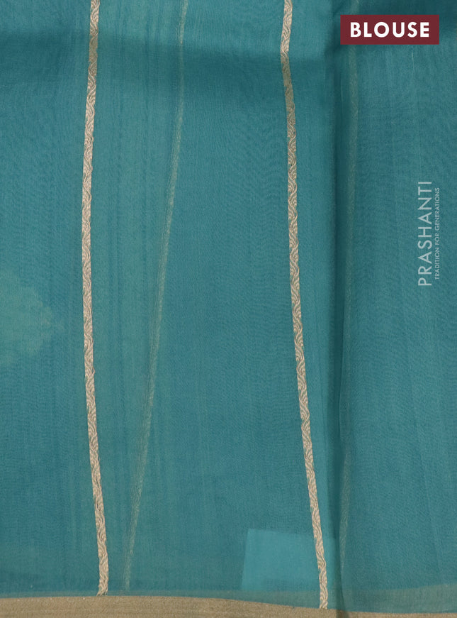 Banarasi organza silk saree pastel blue with silver & gold zari weaves and zari woven piping border