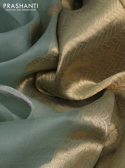 Banarasi organza silk saree pastel grey with silver & gold zari woven buttas and zari woven border