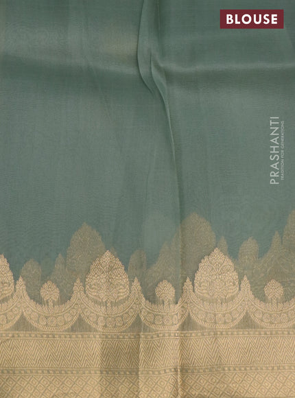 Banarasi organza silk saree pastel grey with silver & gold zari woven buttas and zari woven border
