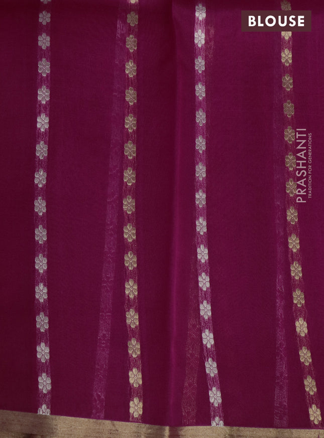 Banarasi organza silk saree magenta pink with silver & gold zari weaves and zari woven piping border