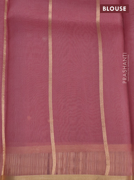 Banarasi organza silk saree pastel pink with silver & gold zari weaves and zari woven piping border