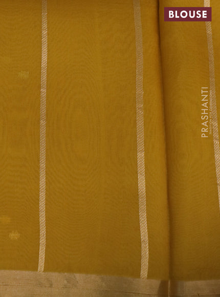Banarasi organza silk saree mustard yellow with silver & gold zari weaves and zari woven piping border