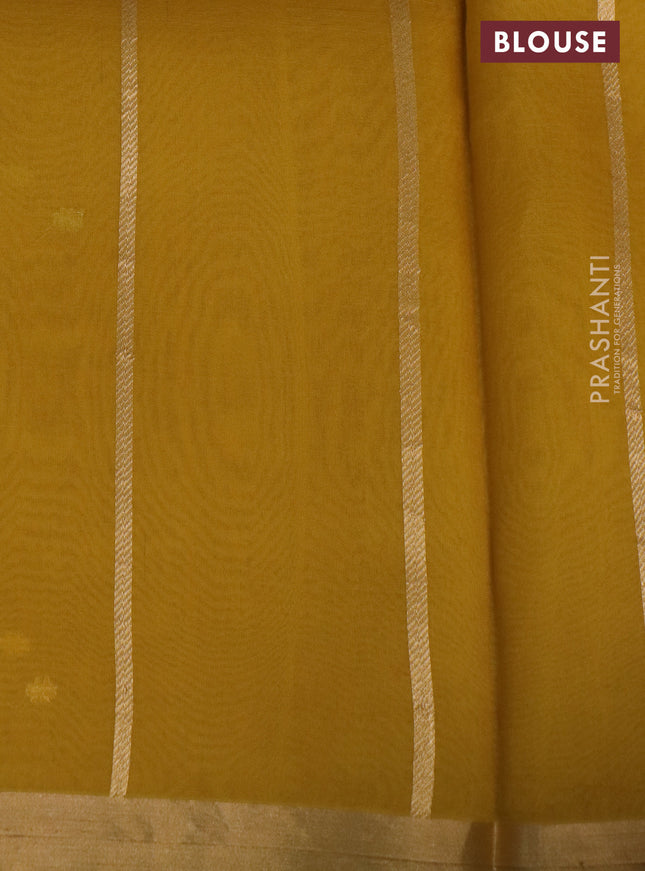 Banarasi organza silk saree mustard yellow with silver & gold zari weaves and zari woven piping border