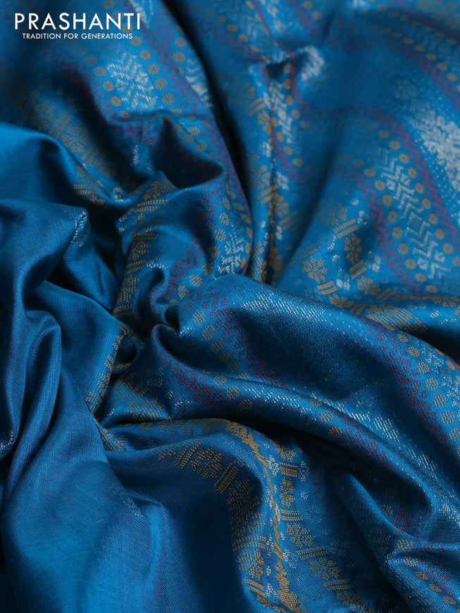 Pure soft silk saree teal blue with zari woven buttas and thread woven border