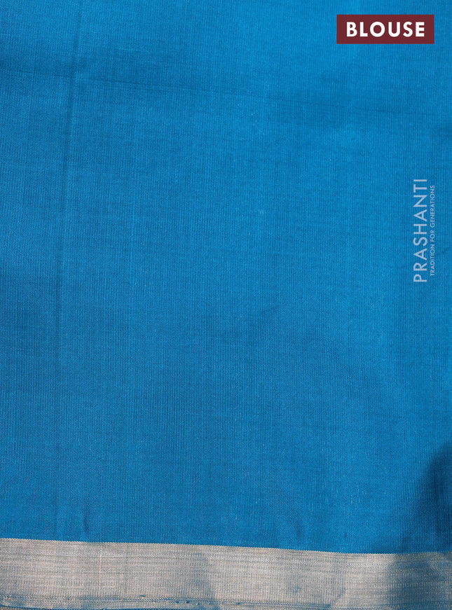 Pure soft silk saree teal blue with zari woven buttas and thread woven border