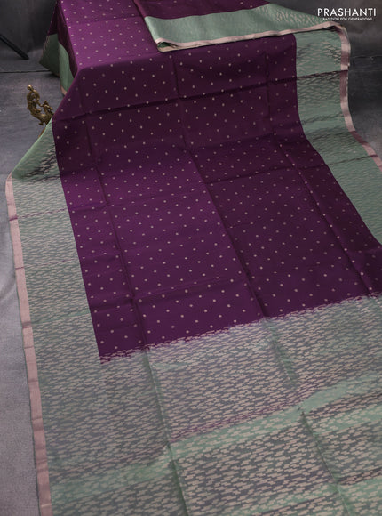 Pure soft silk saree wine shade and pastel green with zari woven buttas and zari woven border