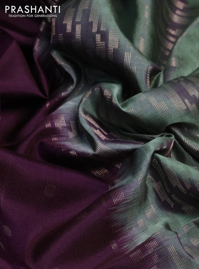 Pure soft silk saree wine shade and pastel green with zari woven buttas and zari woven border