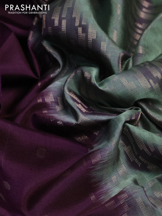 Pure soft silk saree wine shade and pastel green with zari woven buttas and zari woven border