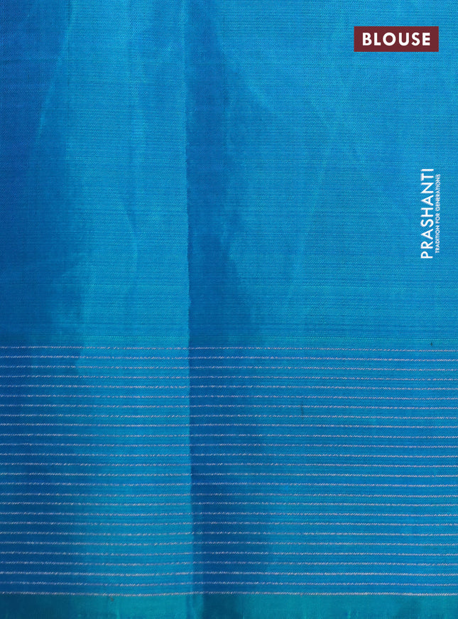 Pure soft silk saree light pink and dual shade teal blue with silver & copper zari weaves and zari woven border