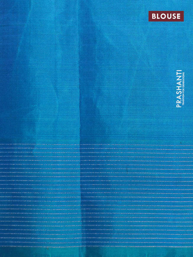 Pure soft silk saree light pink and dual shade teal blue with silver & copper zari weaves and zari woven border