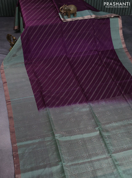 Pure soft silk saree wine shade and pastel green with allover zari weaves and zari woven border