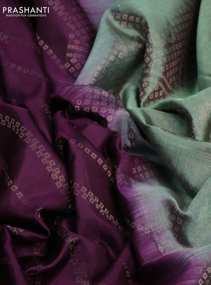 Pure soft silk saree wine shade and pastel green with allover zari weaves and zari woven border