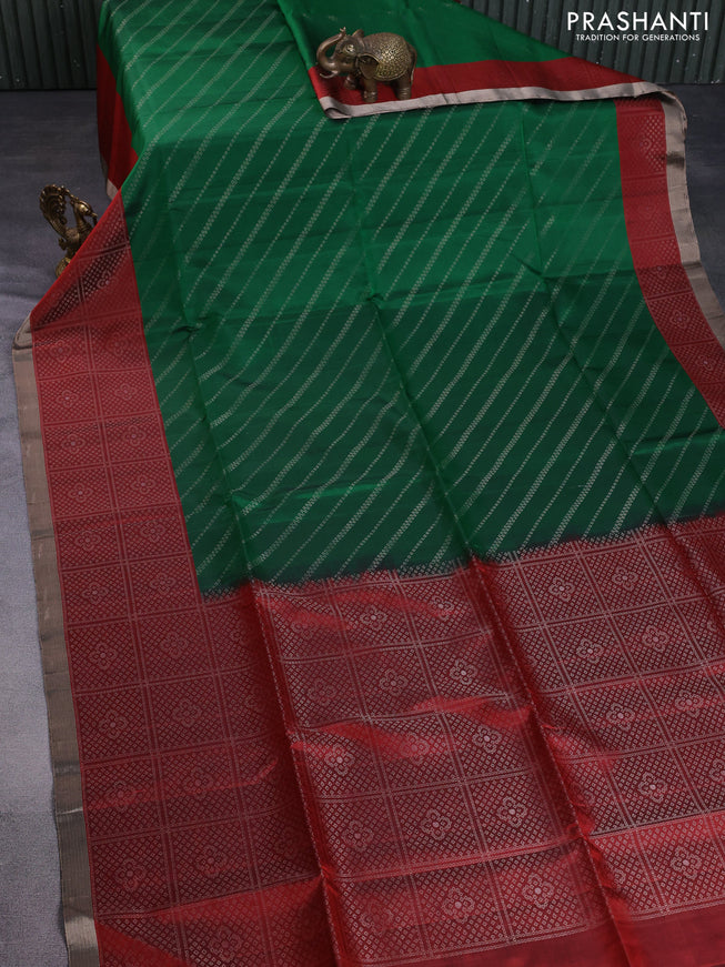 Pure soft silk saree green and maroon with allover zari weaves and zari woven border