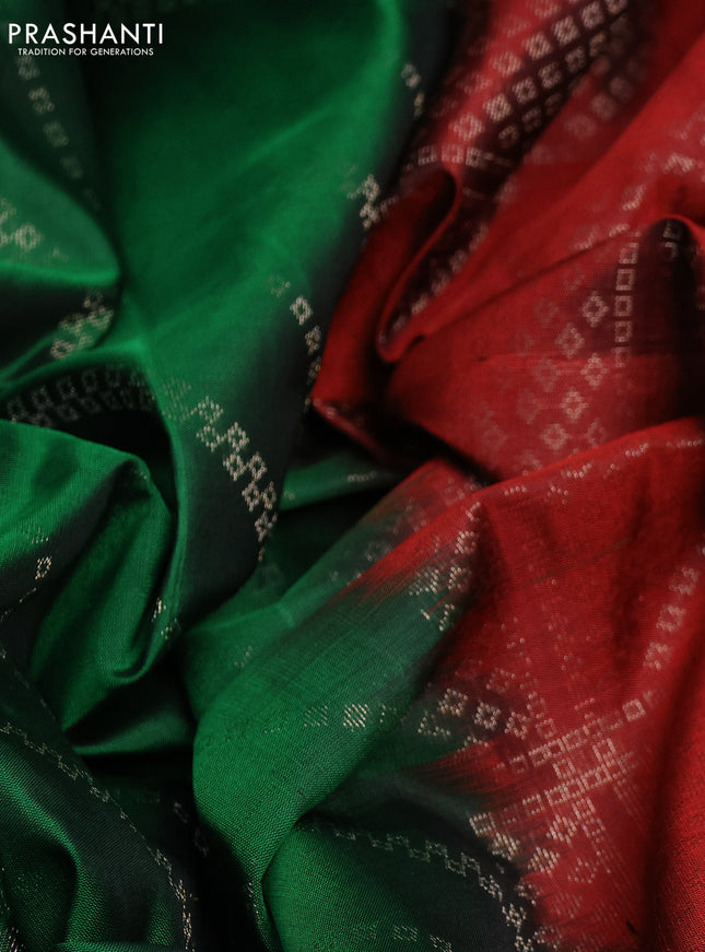 Pure soft silk saree green and maroon with allover zari weaves and zari woven border