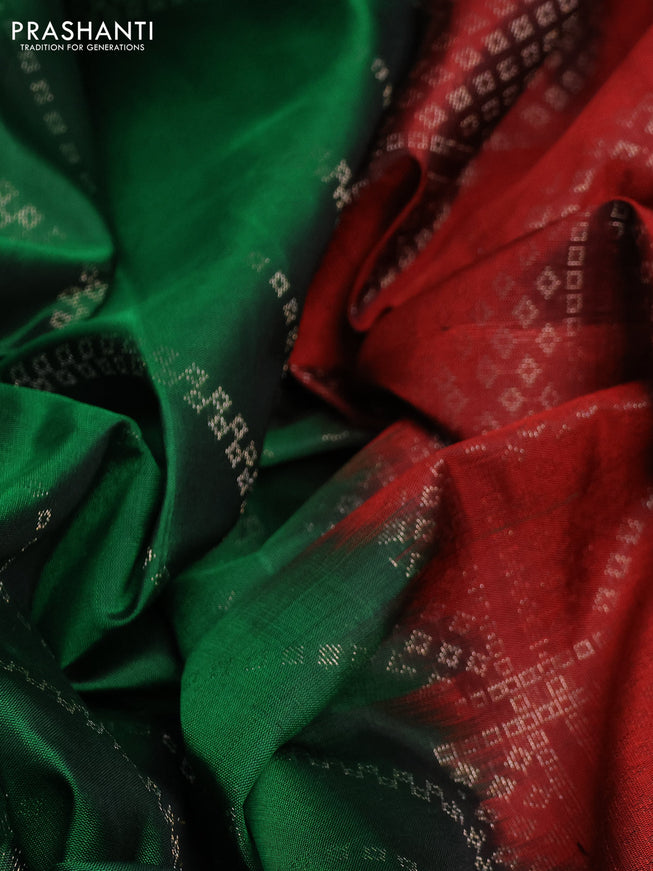 Pure soft silk saree green and maroon with allover zari weaves and zari woven border