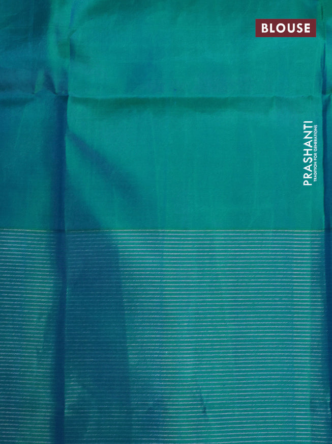 Pure soft silk saree wine shade and teal blue with allover silver zari woven brocade weaves and zari woven border