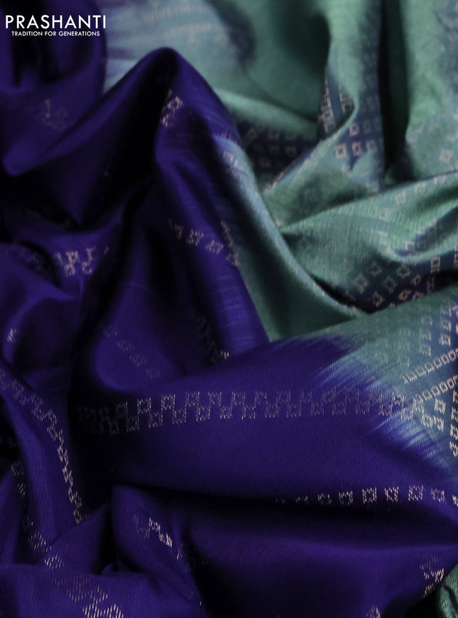 Pure soft silk saree navy blue and pastel green with allover zari weaves and long zari wovenborder