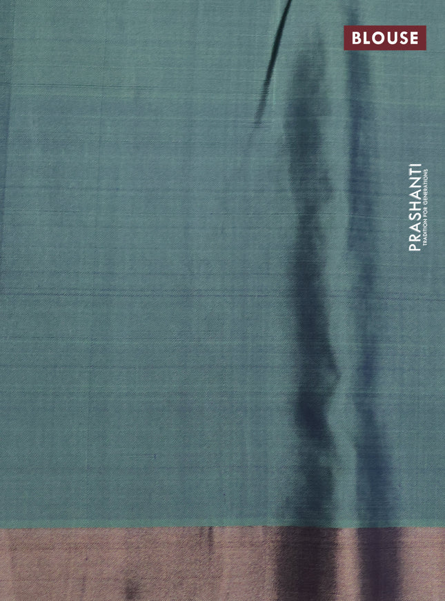 Pure soft silk saree navy blue and pastel green with allover zari weaves and long zari wovenborder