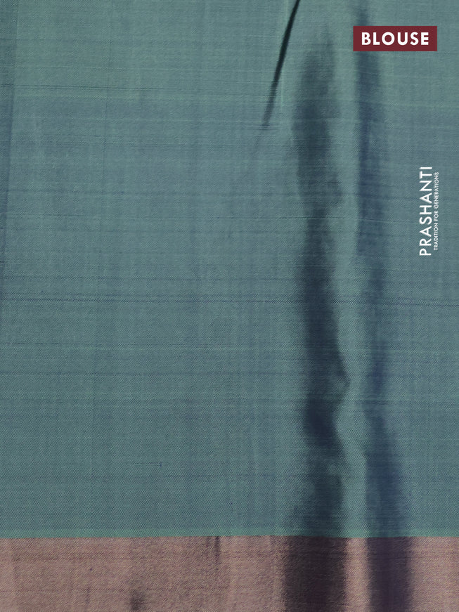 Pure soft silk saree navy blue and pastel green with allover zari weaves and long zari wovenborder