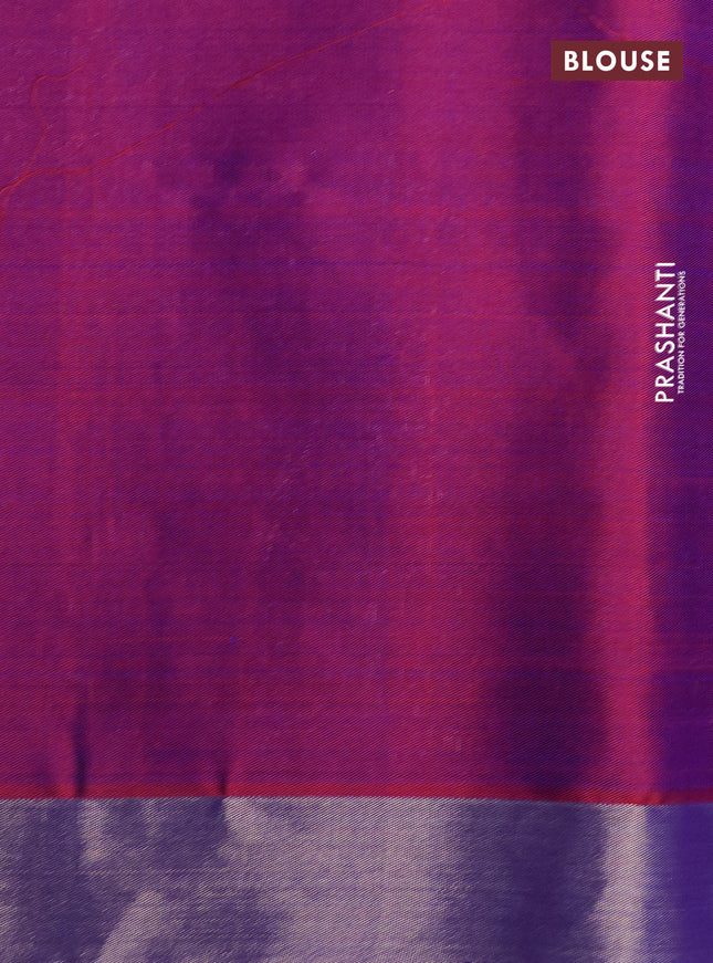 Pure soft silk saree dual shade of blue and dual shade of purple with allover silver zari weaves and long silver zari wovenborder