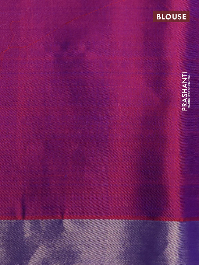 Pure soft silk saree dual shade of blue and dual shade of purple with allover silver zari weaves and long silver zari wovenborder