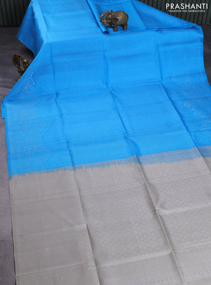 Pure soft silk saree blue and grey shade with alloven silver zari woven brocade weaves and long zari woven border