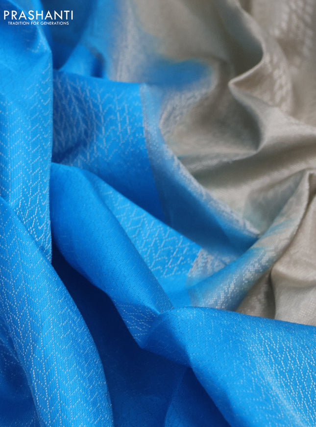 Pure soft silk saree blue and grey shade with alloven silver zari woven brocade weaves and long zari woven border