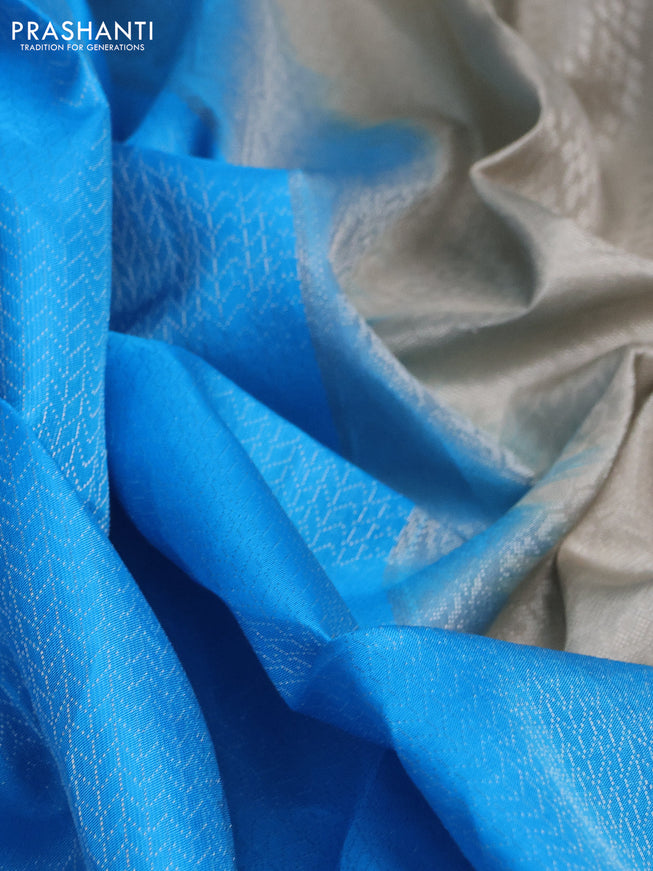 Pure soft silk saree blue and grey shade with alloven silver zari woven brocade weaves and long zari woven border