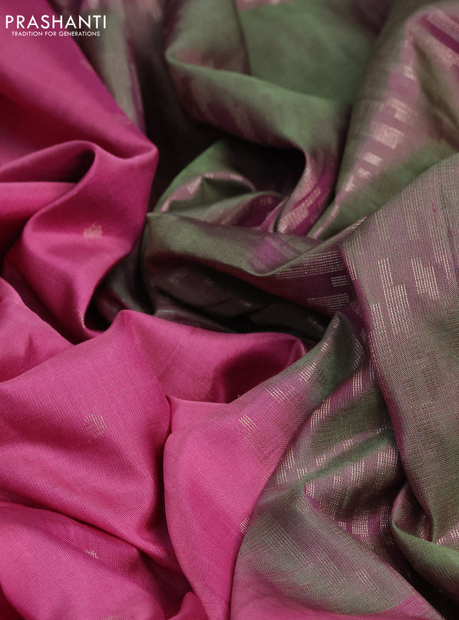 Pure soft silk saree mauve pink and dual shade of green with allover zari woven geometric buttas and zari woven border