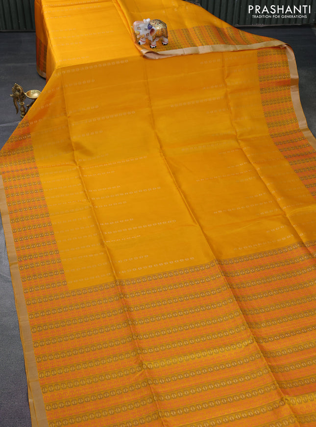 Pure soft silk saree mango yellow with silver zari woven buttas and thread & zari woven border
