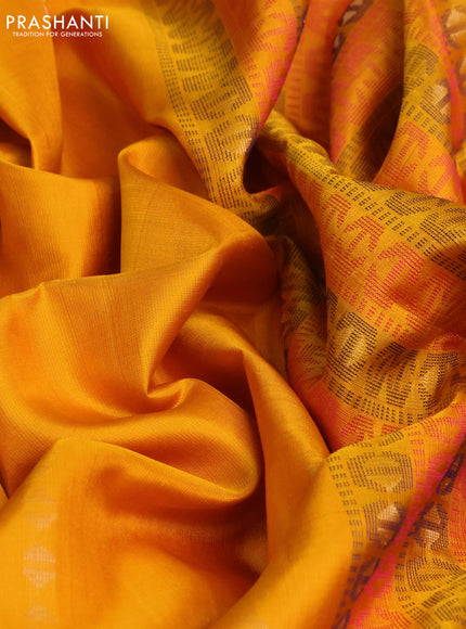 Pure soft silk saree mango yellow with silver zari woven buttas and thread & zari woven border