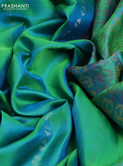 Pure soft silk saree dual shade of green with silver zari woven buttas and thread & zari woven border