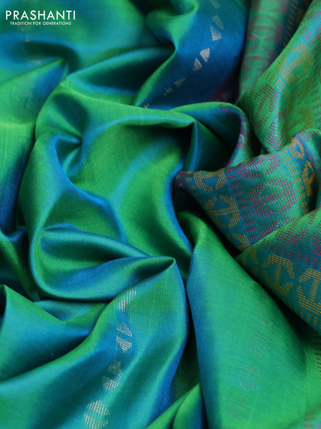 Pure soft silk saree dual shade of green with silver zari woven buttas and thread & zari woven border