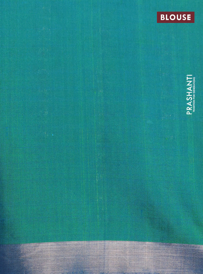 Pure soft silk saree dual shade of green with silver zari woven buttas and thread & zari woven border