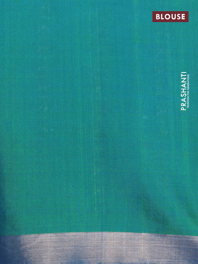 Pure soft silk saree dual shade of green with silver zari woven buttas and thread & zari woven border