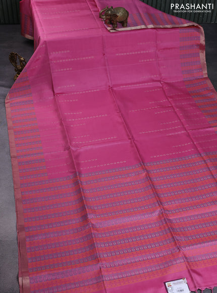Pure soft silk saree pink with zari woven buttas and thread & zari woven border
