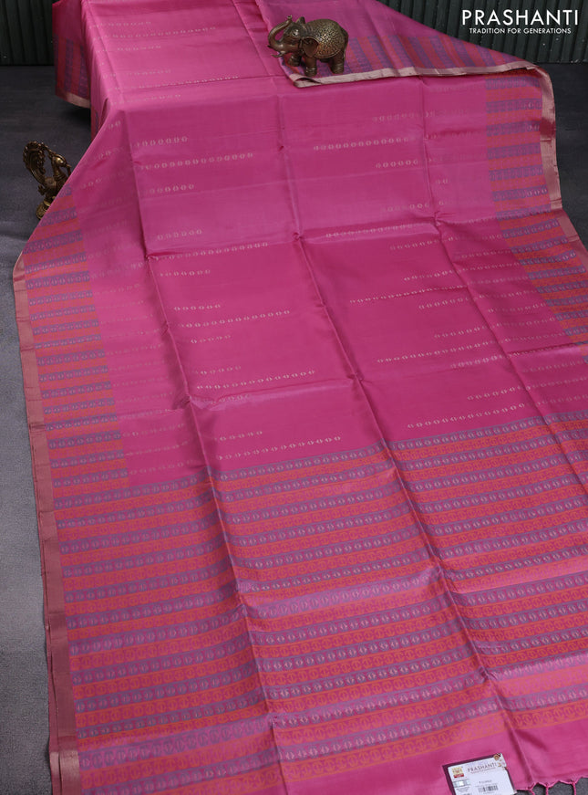 Pure soft silk saree pink with zari woven buttas and thread & zari woven border