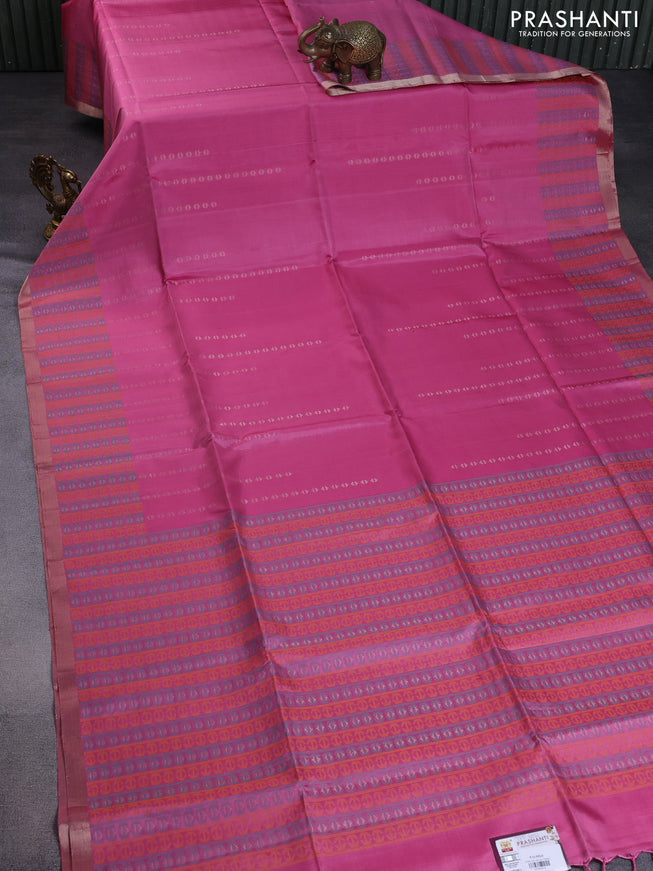 Pure soft silk saree pink with zari woven buttas and thread & zari woven border