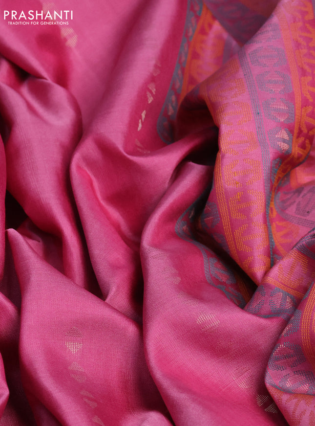 Pure soft silk saree pink with zari woven buttas and thread & zari woven border