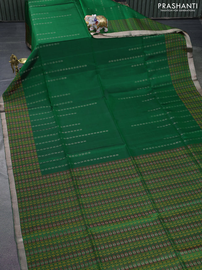 Pure soft silk saree green with zari woven buttas and thread & zari woven border