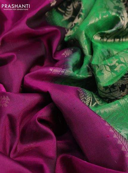 Pure soft silk saree dark magenta pink and green with zari woven buttas and long zari woven border